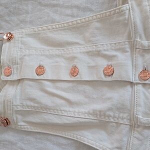 Guess White Denim with Rose Gold Button Overalls